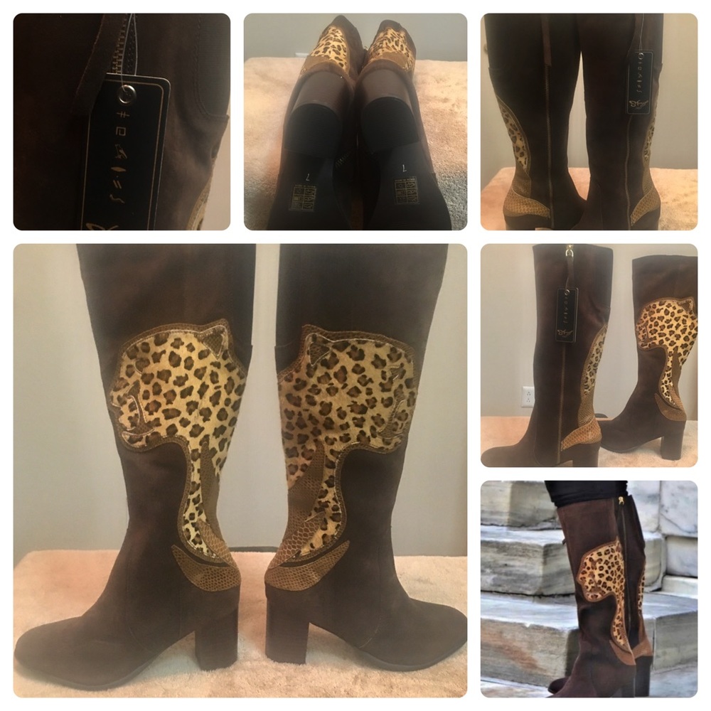 Sharif Cougar Calf Suede Leather Knee High Boots